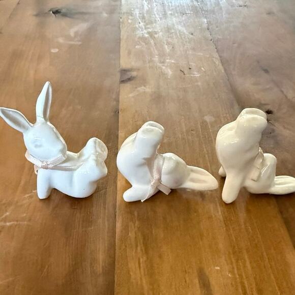 Unbranded Other - Set of 3 Yoga Bunny Figurines • White Ceramic • Easter Decor • Ear Repairs